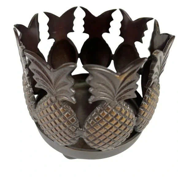 Metal Pineapple Candle Holder Tropical Fruit Beach Hawaii California Heavy Artsy - Picture 7 of 9